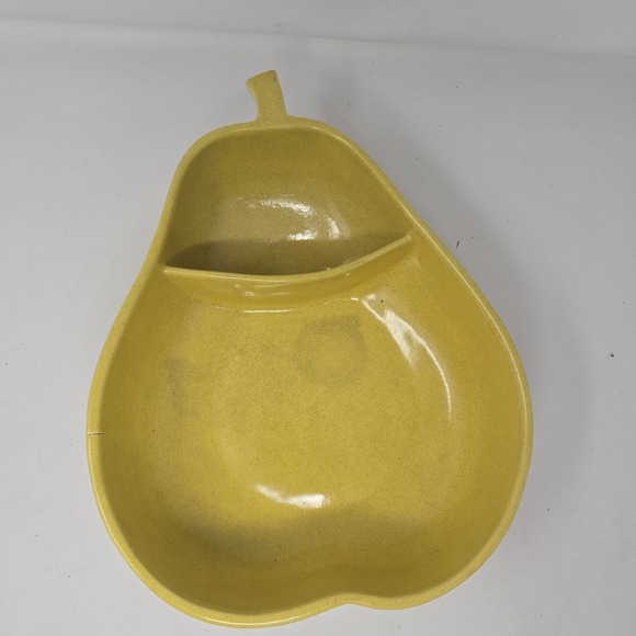 Vintage Pfaltzgraft Pottery Pear Chip Dip Bowl  Divided Speckled Yellow MCM - Picture 3 of 11